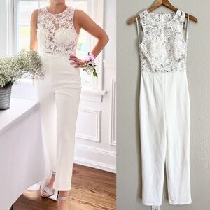 NWOT Alluring Amour White Embroidered Lace Straight-Leg Jumpsuit